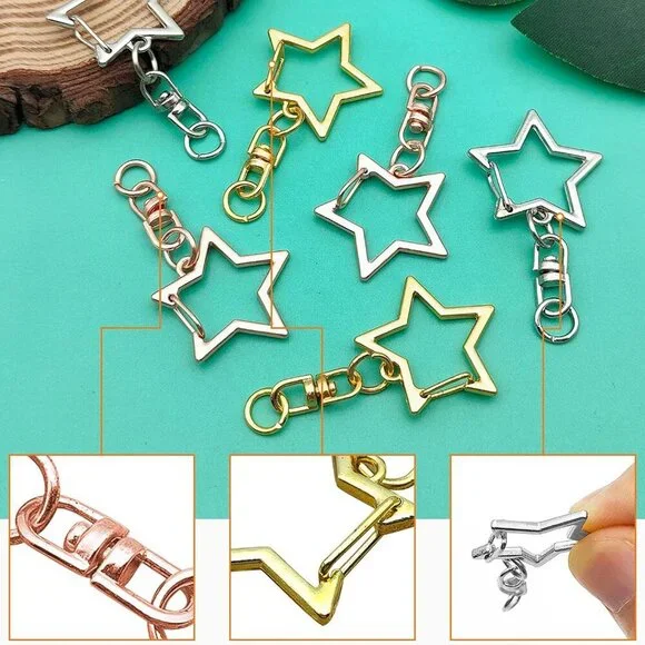 60Pcs Star Shaped Spring Snap Keychain Clip,3 Colors Metal Swivel Clasp Snap Hoo - Picture 6 of 7
